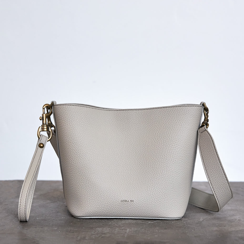 Angelou Mini Bucket - Light Gray with Deep Olive Strap [Sample Sale]