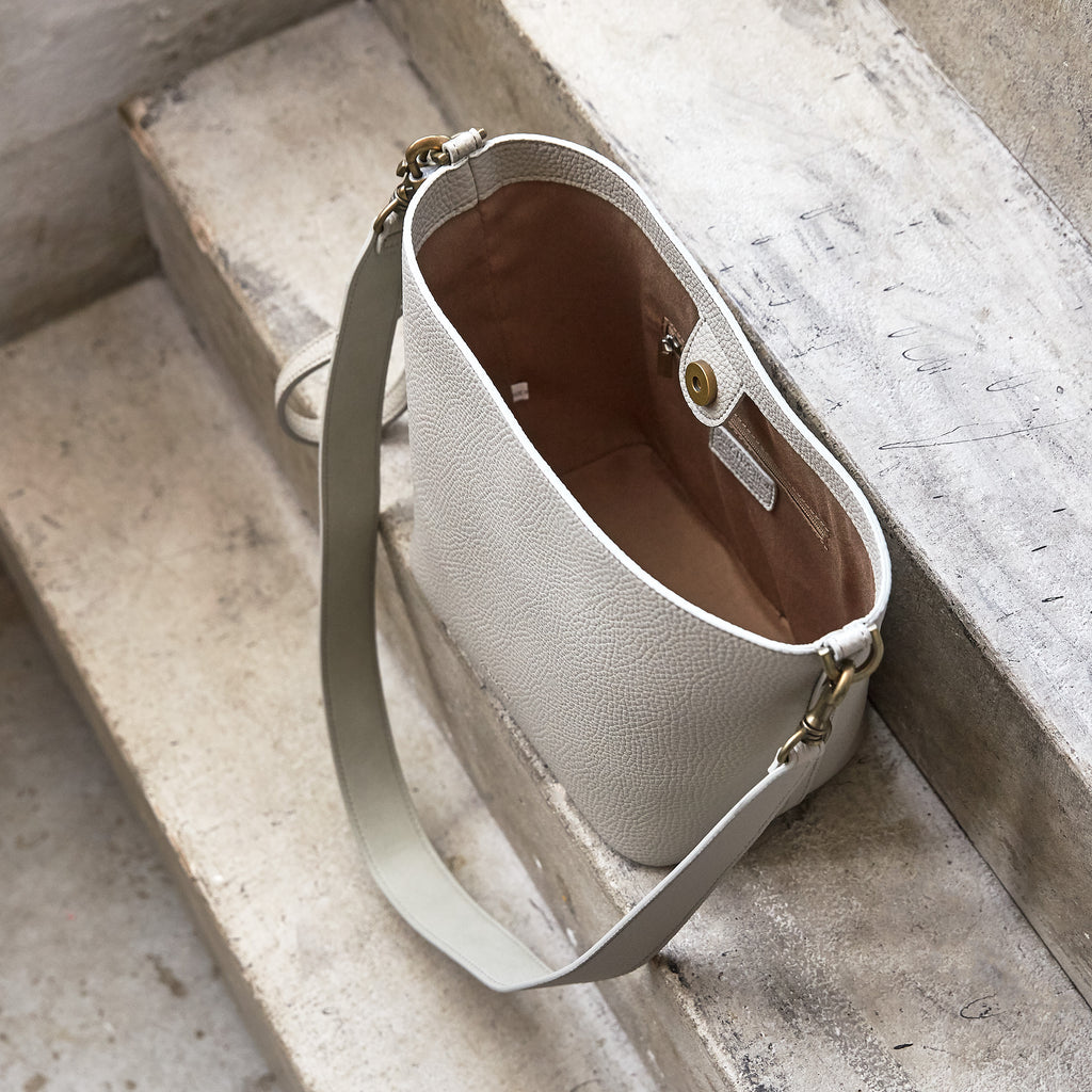Angelou Mini Bucket - Light Gray with Deep Olive Strap [Sample Sale]