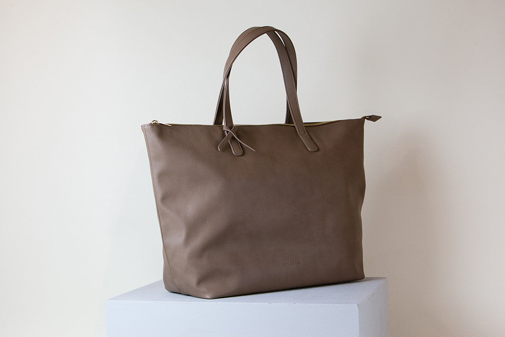 Designer Mud Gray Oversized Tote | Vegan Handbags by Angela Roi