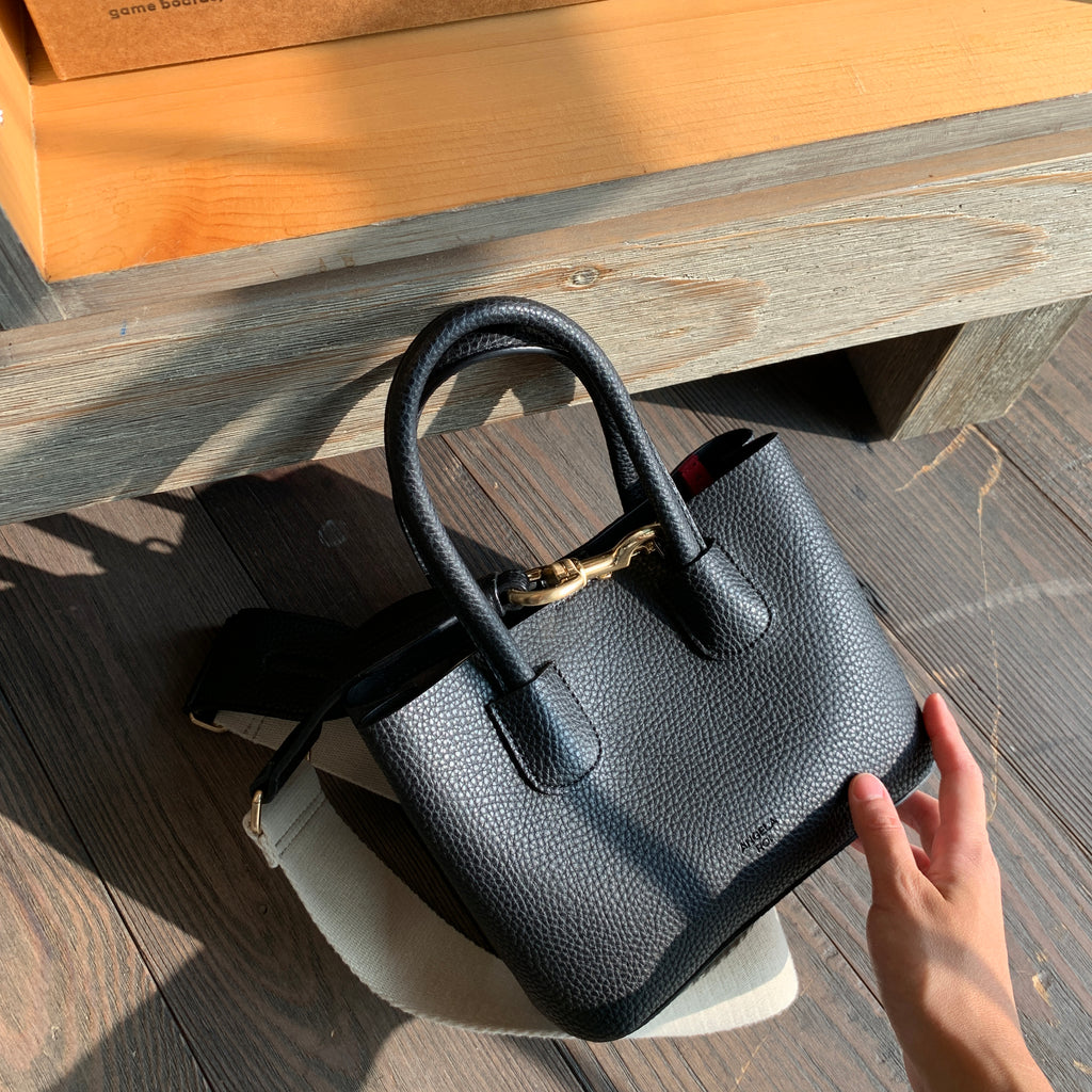 Black Leather Inspired Mini Kelly Bag | Luxury Small Handbag Black