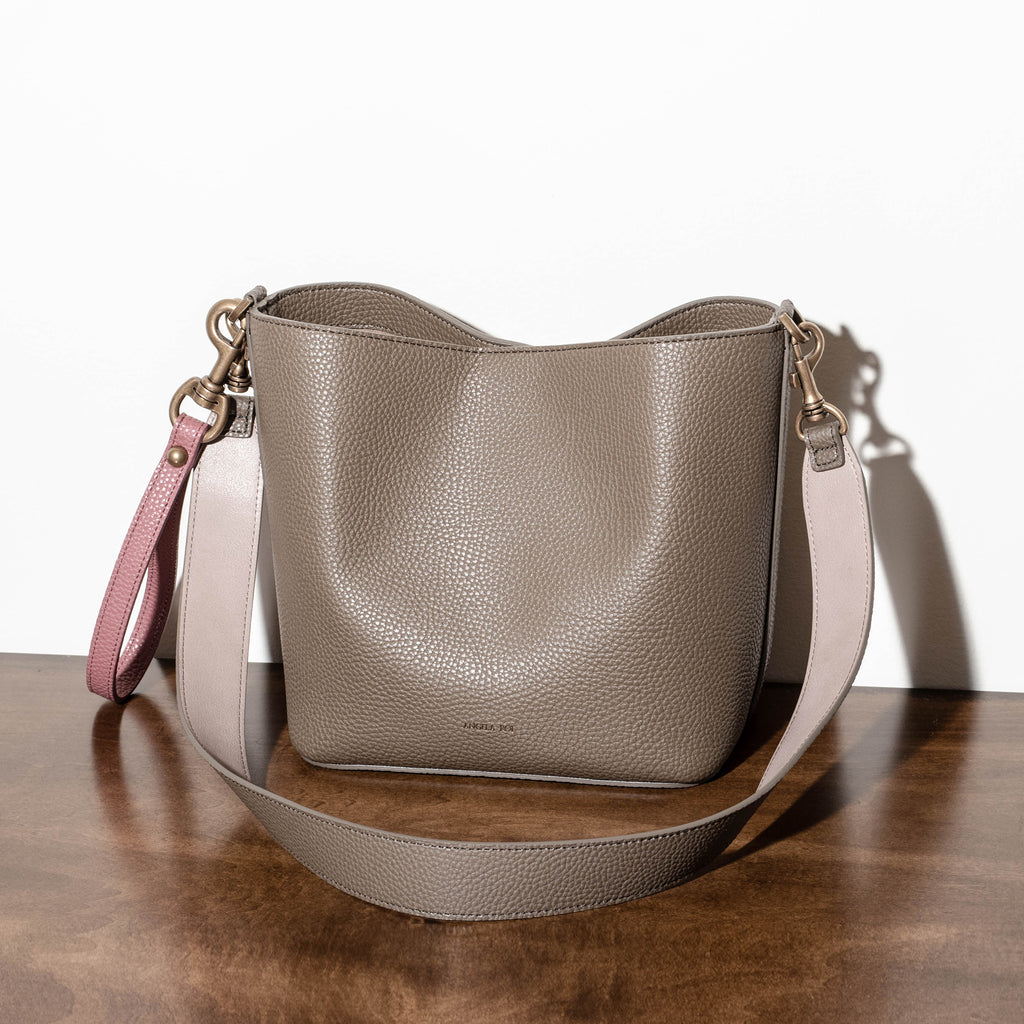 Angela Roi, Bags, Angela Roi Angelou Mini Bucket Bag Faux Pebbled Leather  Purse Shoulder Bag Ecru