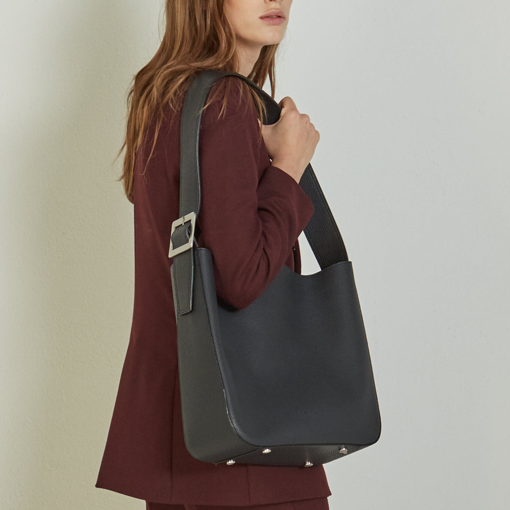 Brown Demi Lune suede shoulder bag, Aesther Ekme