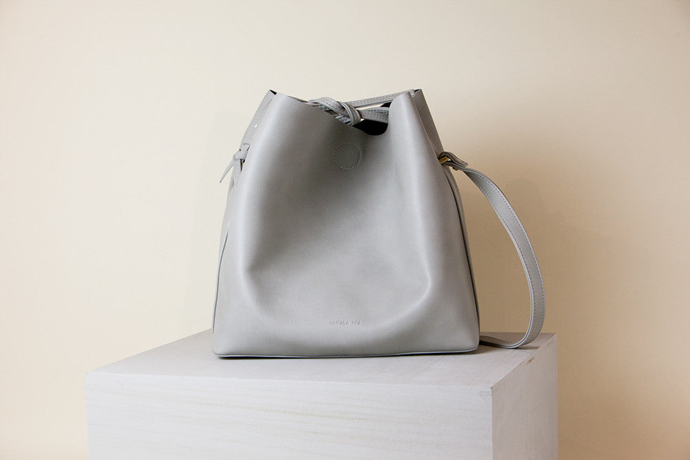 Angela Roi, Bags, Angela Roi Angelou Mini Bucket Bag Faux Pebbled Leather  Purse Shoulder Bag Ecru